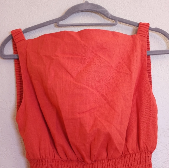 Reverse NWT Square Neck Backless Rust Orange Smocked Waist Bohemian Apron Dress - Picture 2 of 9